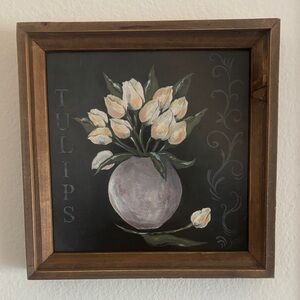 Framed Tulip Still Life Wall Art - White Tulips on Dark Background